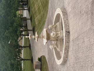 Stamped concrete with lion fountain