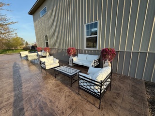 Stamped patio with fall decor