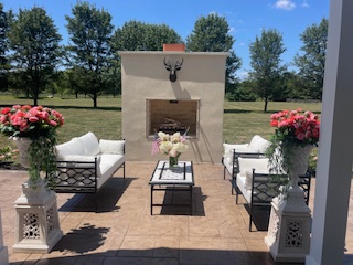 Stamped patio with outdoor fireplace